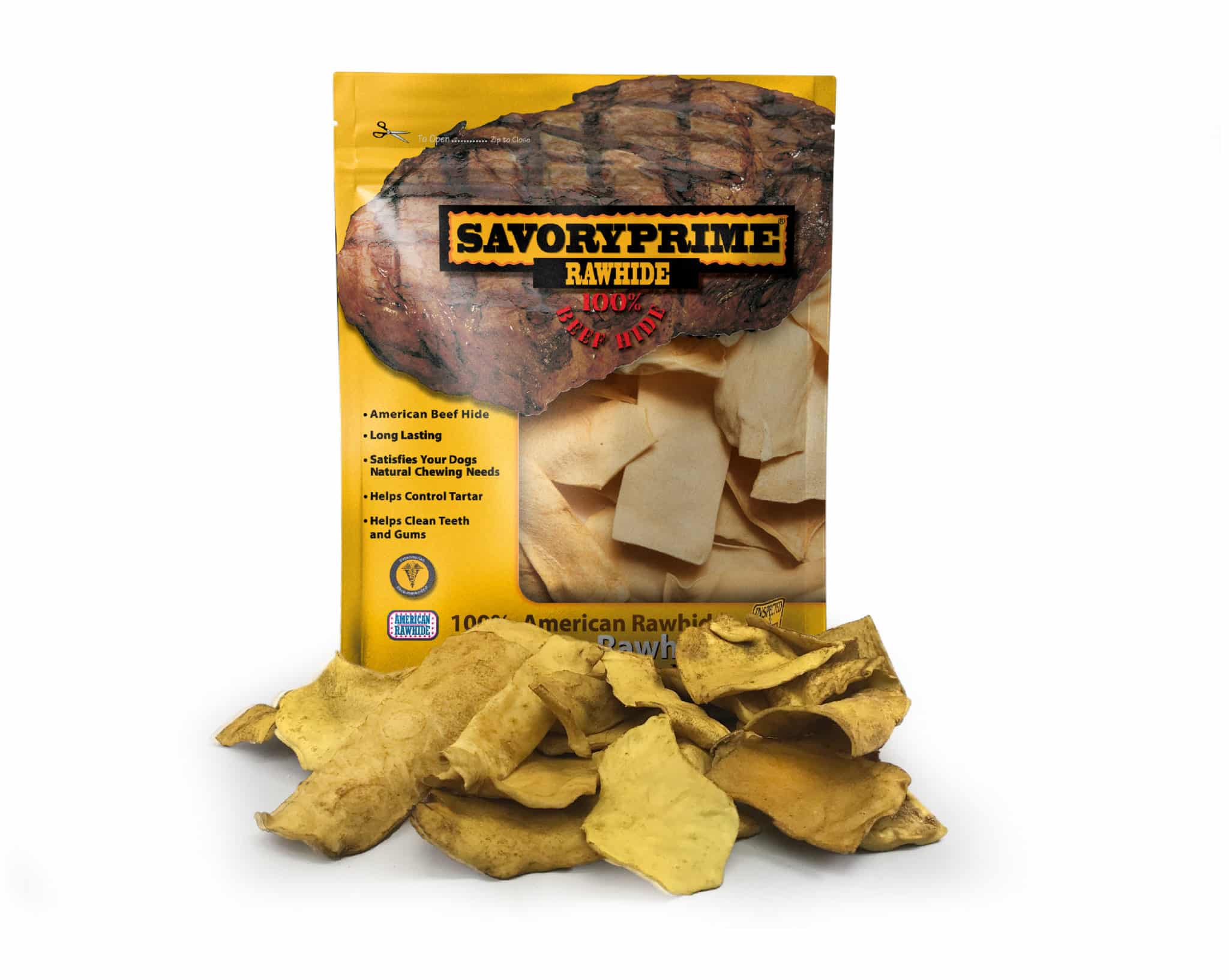 Rawhide Chips Chicken 2"x6" 1 lb. Bag Savory Prime Pet Treats